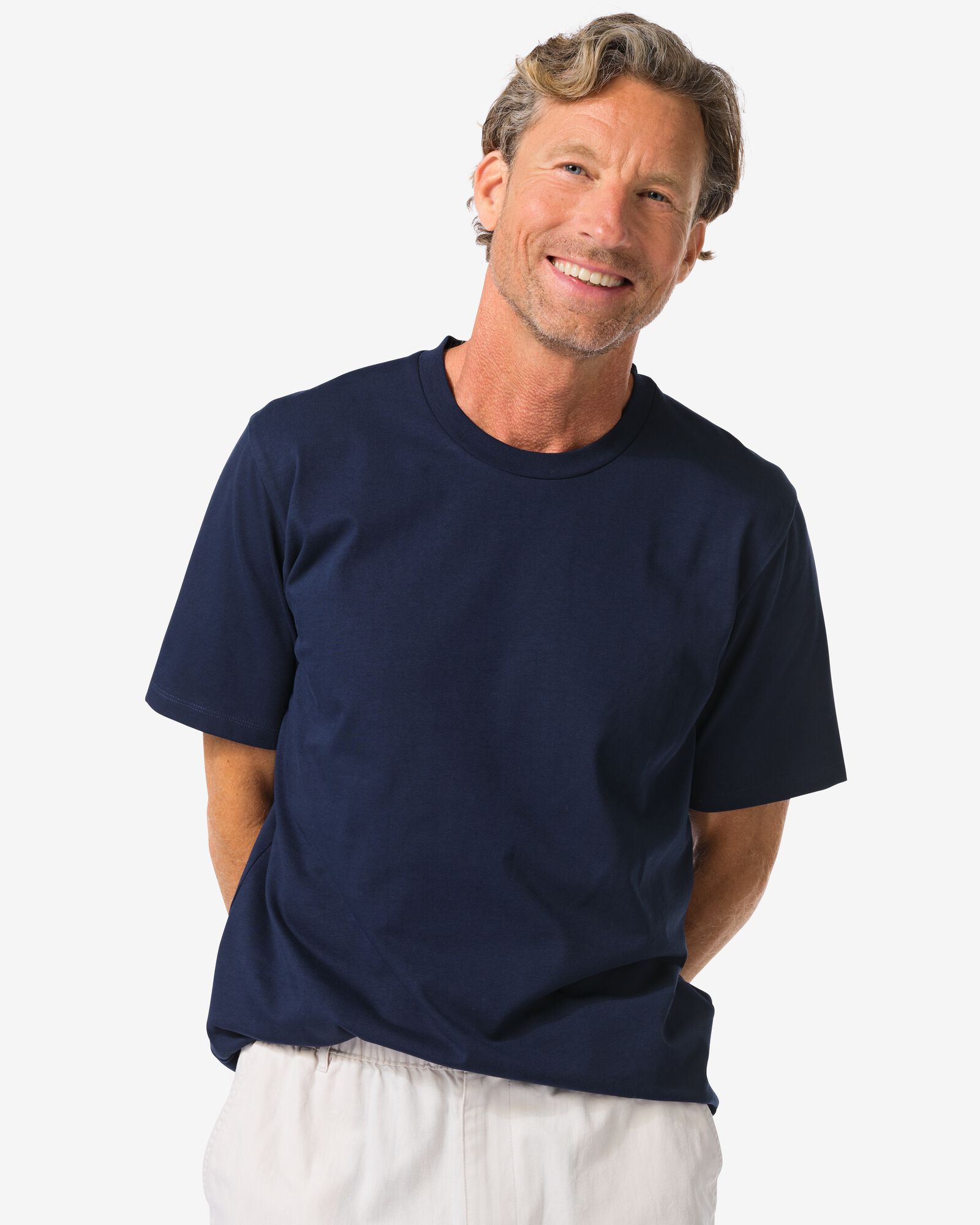 t-shirt homme Elias coupe d&eacute;contract&eacute;e bleu fonc&eacute; bleu fonc&eacute; - 2129950DARKBLUE - HEMA
