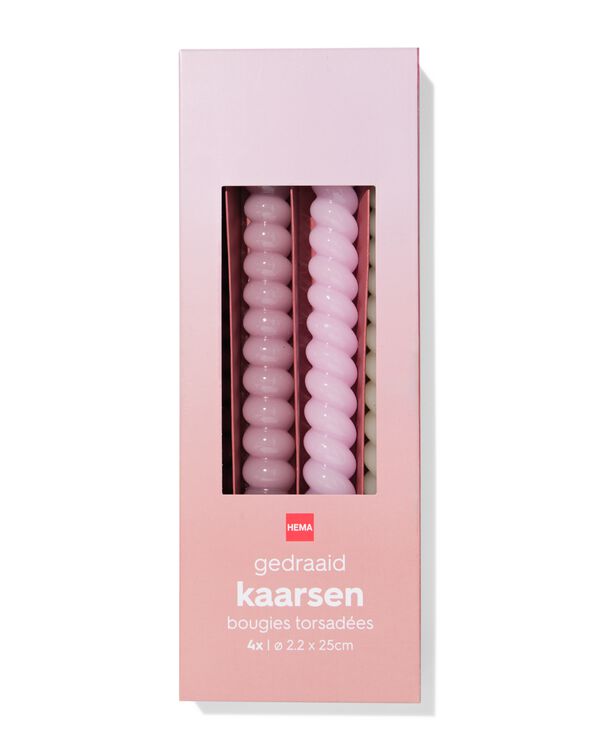 bougies d"int&eacute;rieur ⌀2,2x25cm torsad&eacute;es roses - 4 pi&egrave;ces - 13506124 - HEMA