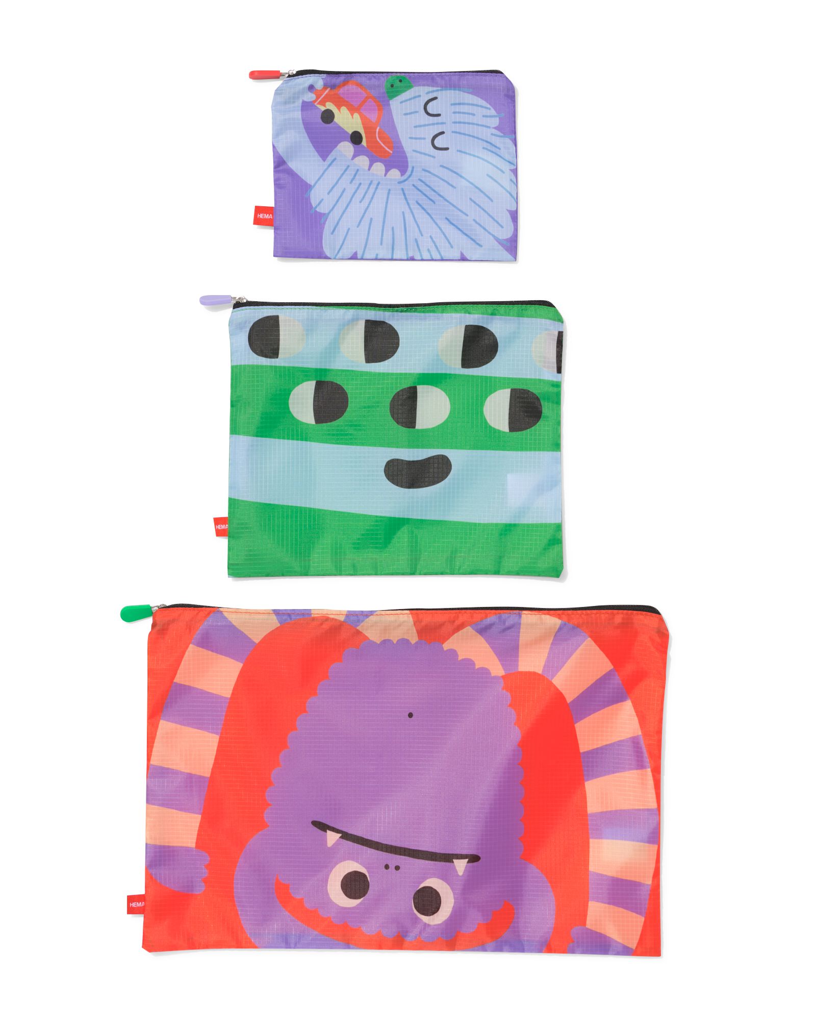 sacs &agrave; fermeture &eacute;clair S+M+L monstres - lot de 3 - 18670031 - HEMA