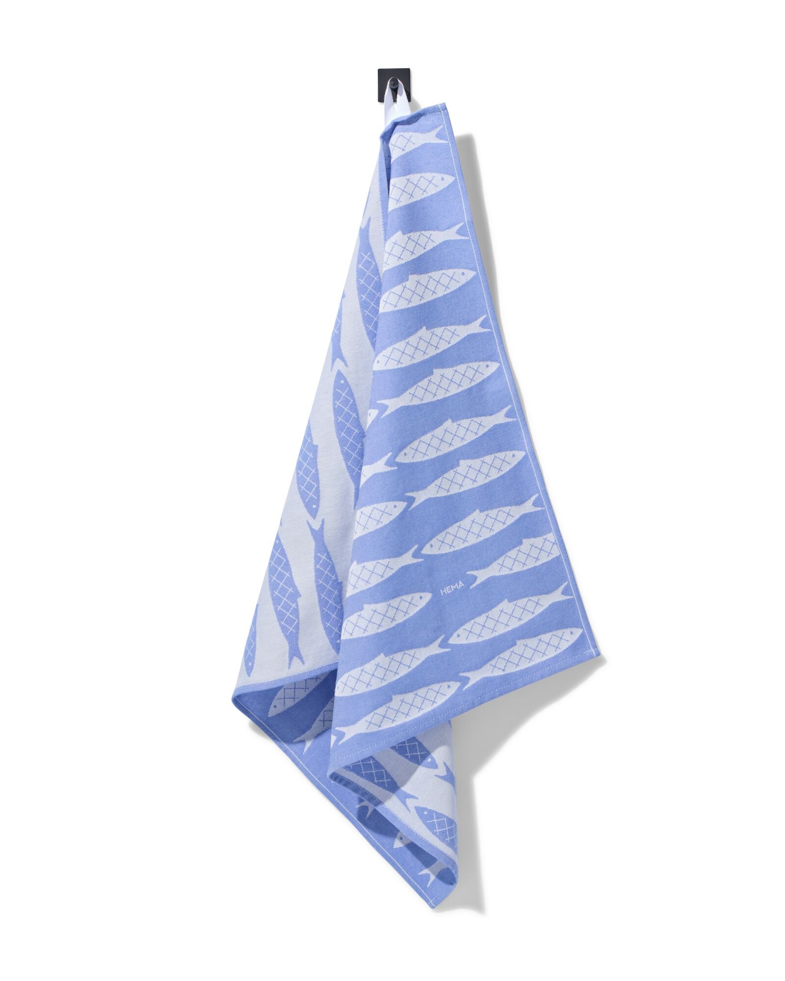 theedoek 65x65cm katoen vissen frisblauw - 5440007 - HEMA
