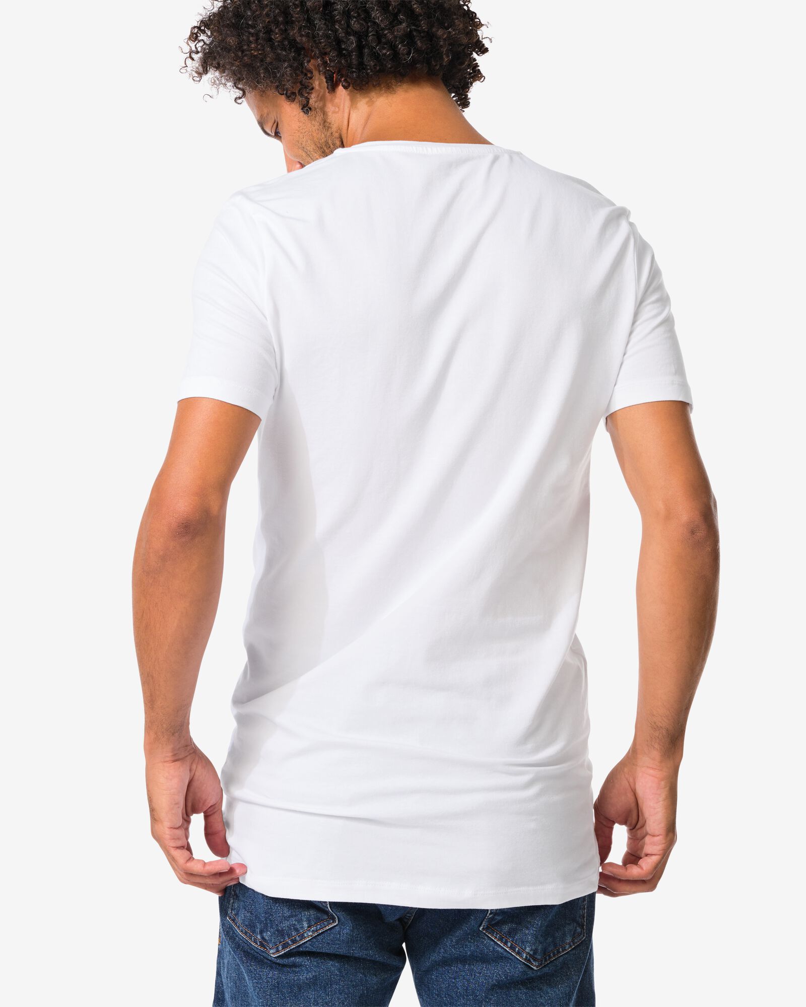 heren T-shirts slimfit v-hals extra lang - 2 stuks wit wit - 34290640WHITE - HEMA