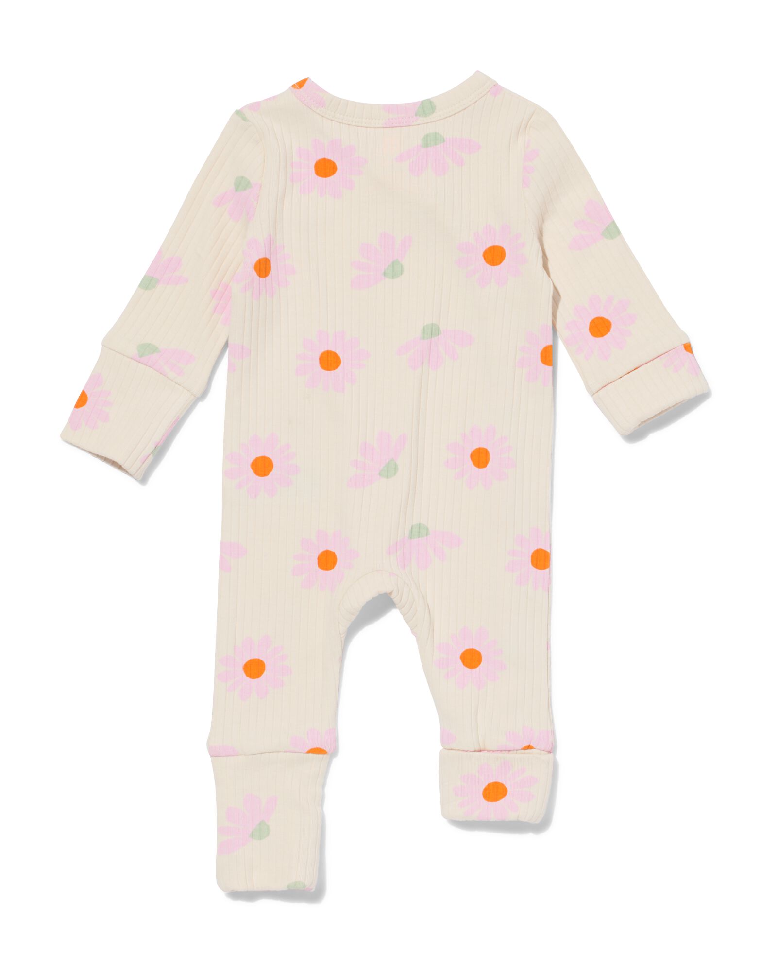 Gerippter mitwachsender Newborn-Strampler aus Ripp-Bambus mit Stretchanteil, Blumen ecru - 33412820ECRU - HEMA