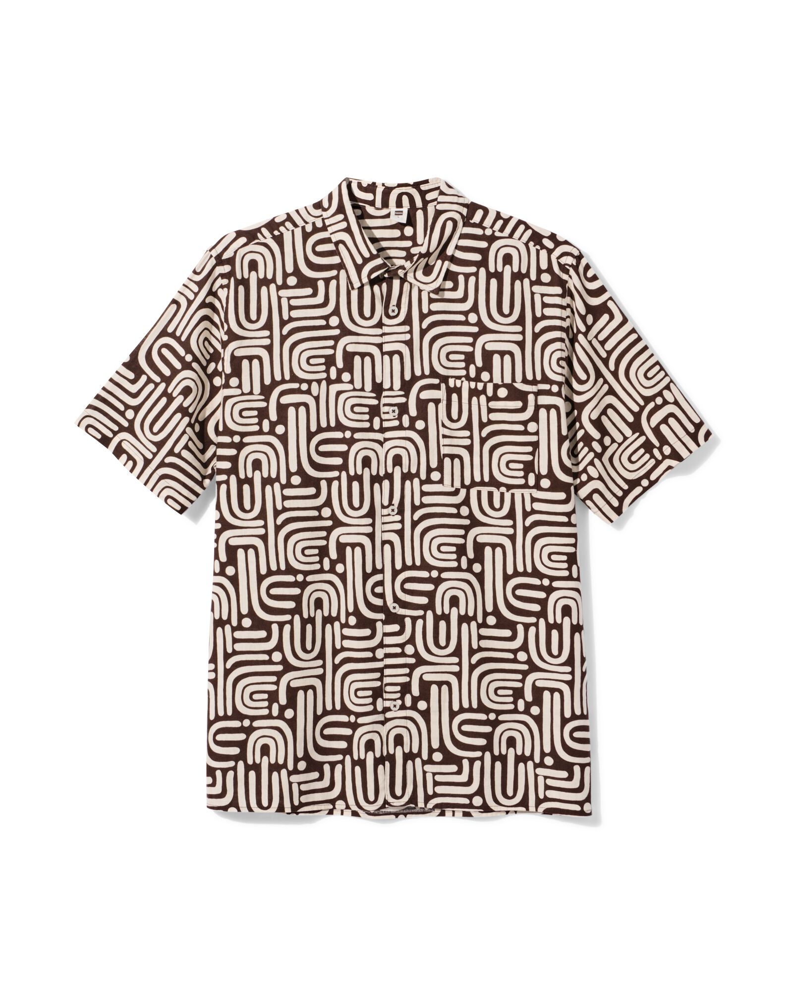herenoverhemd Lenny print donkerbruin donkerbruin - 2133150DARKBROWN - HEMA