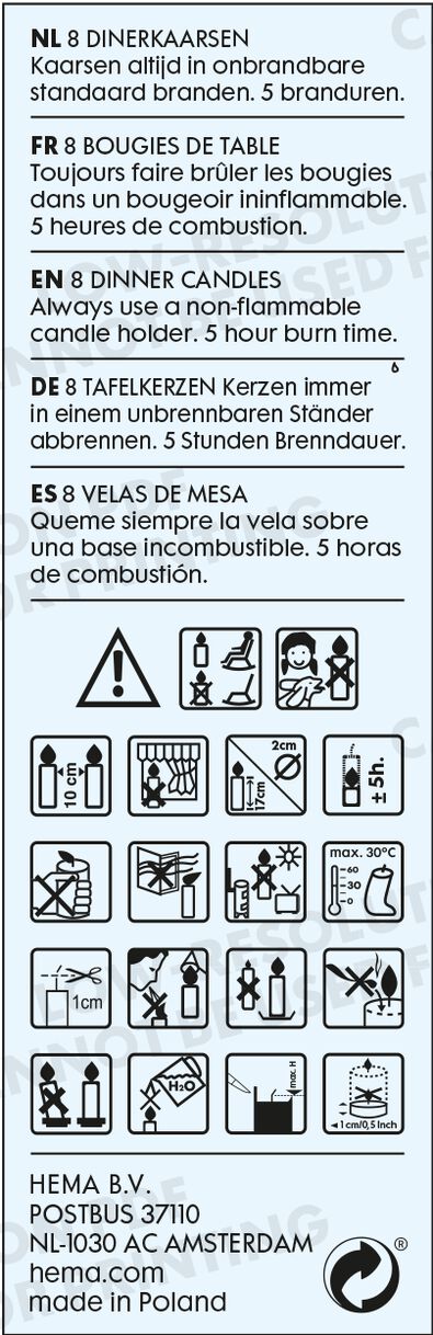 8 bougies &Oslash;2x17 blanc - 1000029610 - HEMA