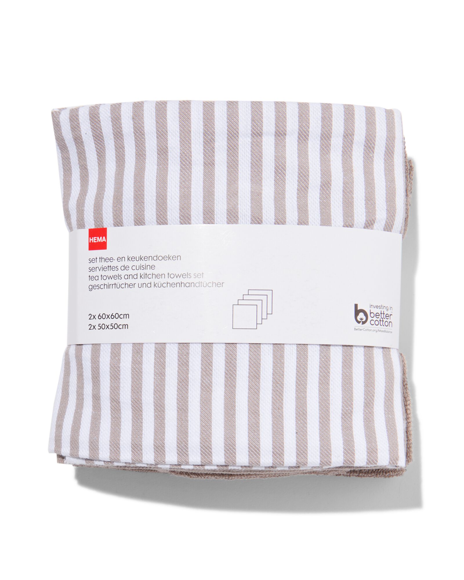 4 torchons et essuie-mains marron - 5440264 - HEMA