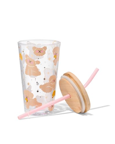drinkbeker met rietje 410ml glas katten - 61100070 - HEMA