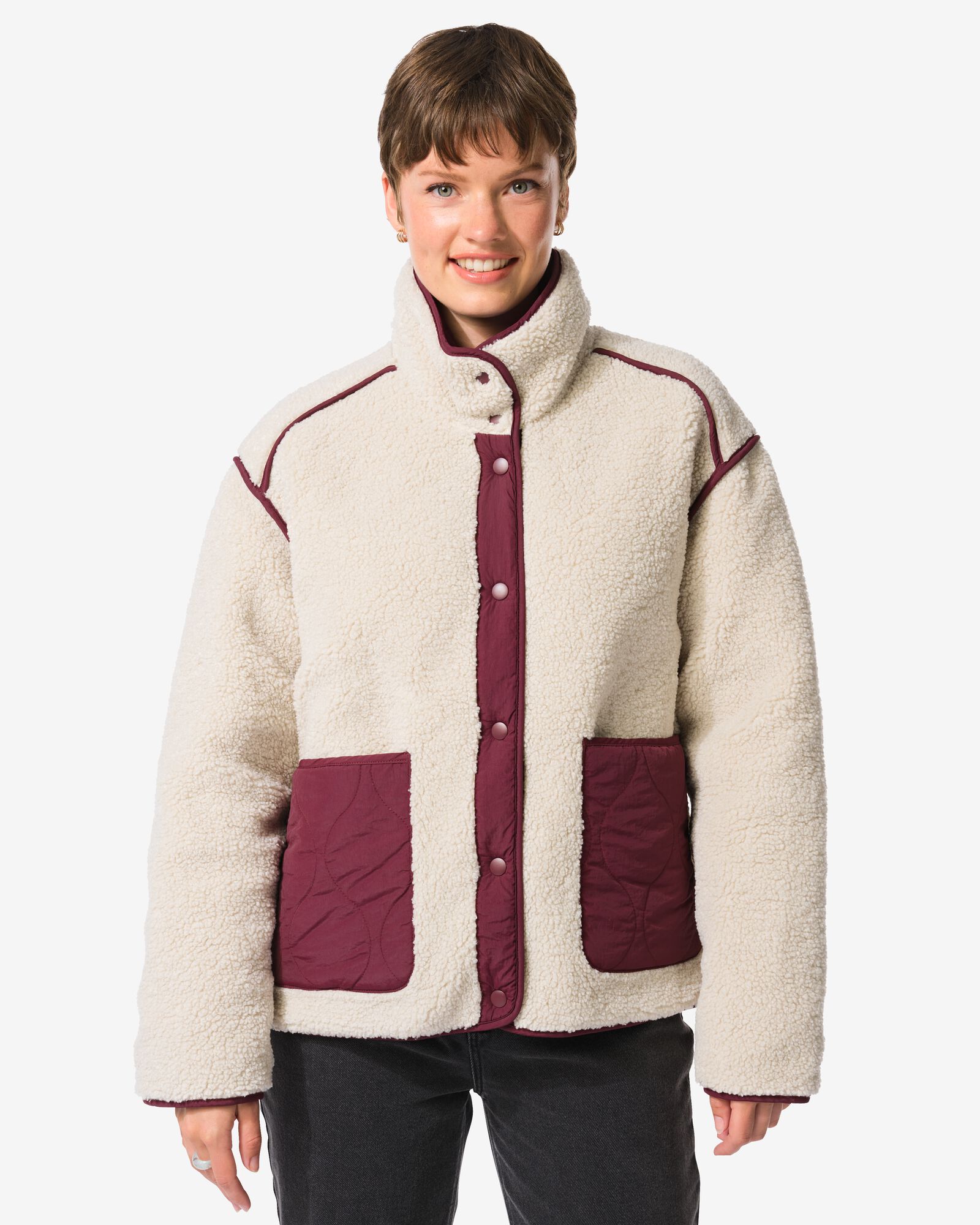 Wendbare Damenjacke Eloise mit Teddystoff rot rot - 36202050RED - HEMA