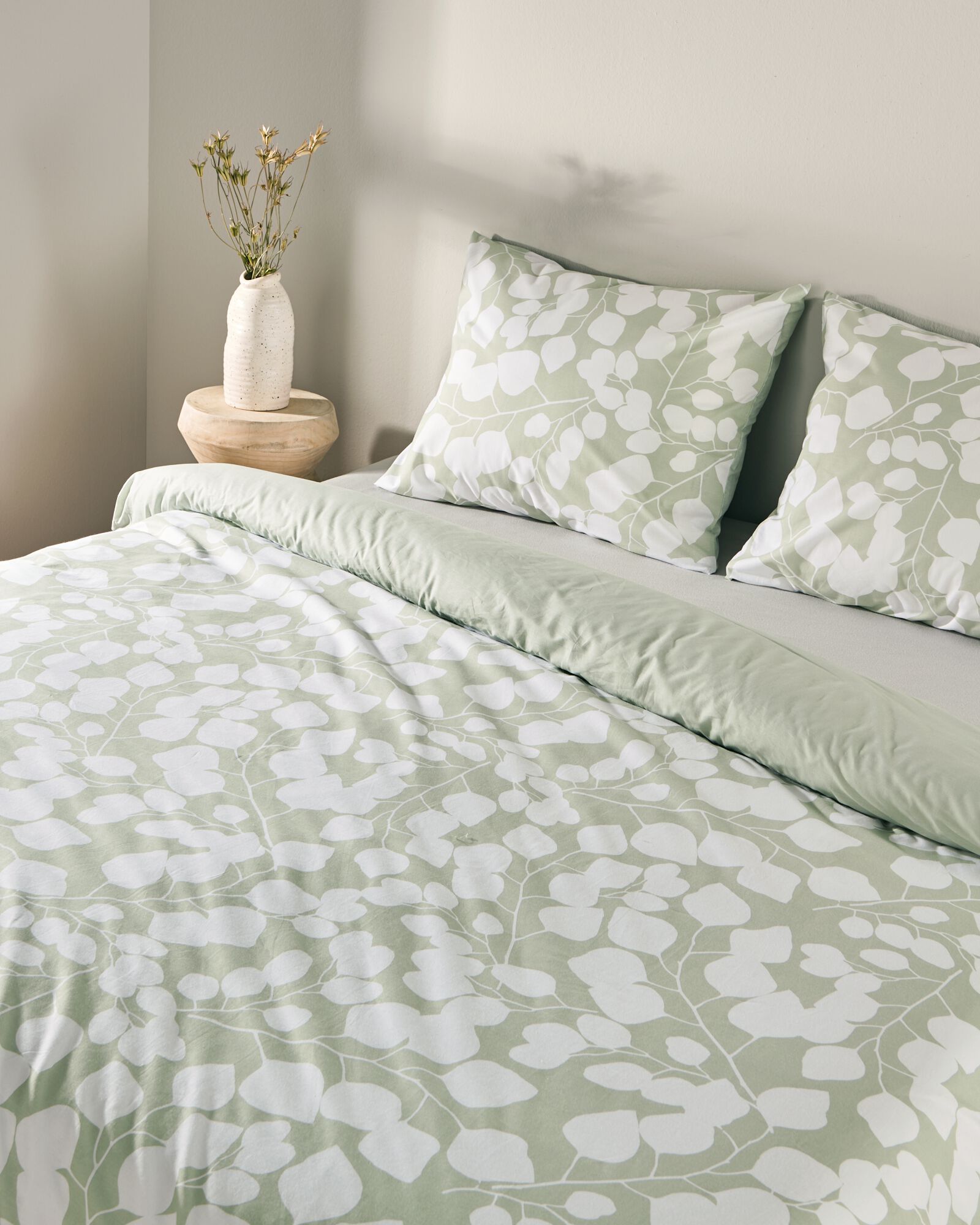housse de couette 200x200/220cm en coton doux &agrave; motif feuilles vertes - 5790201 - HEMA