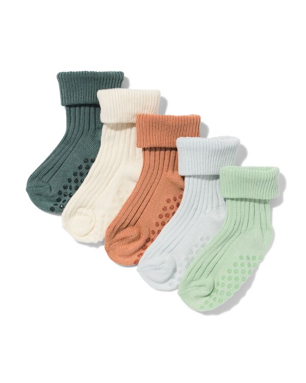 chaussettes c&ocirc;tel&eacute;es b&eacute;b&eacute; bambou - 5 paires vert - 4760110GREEN - HEMA