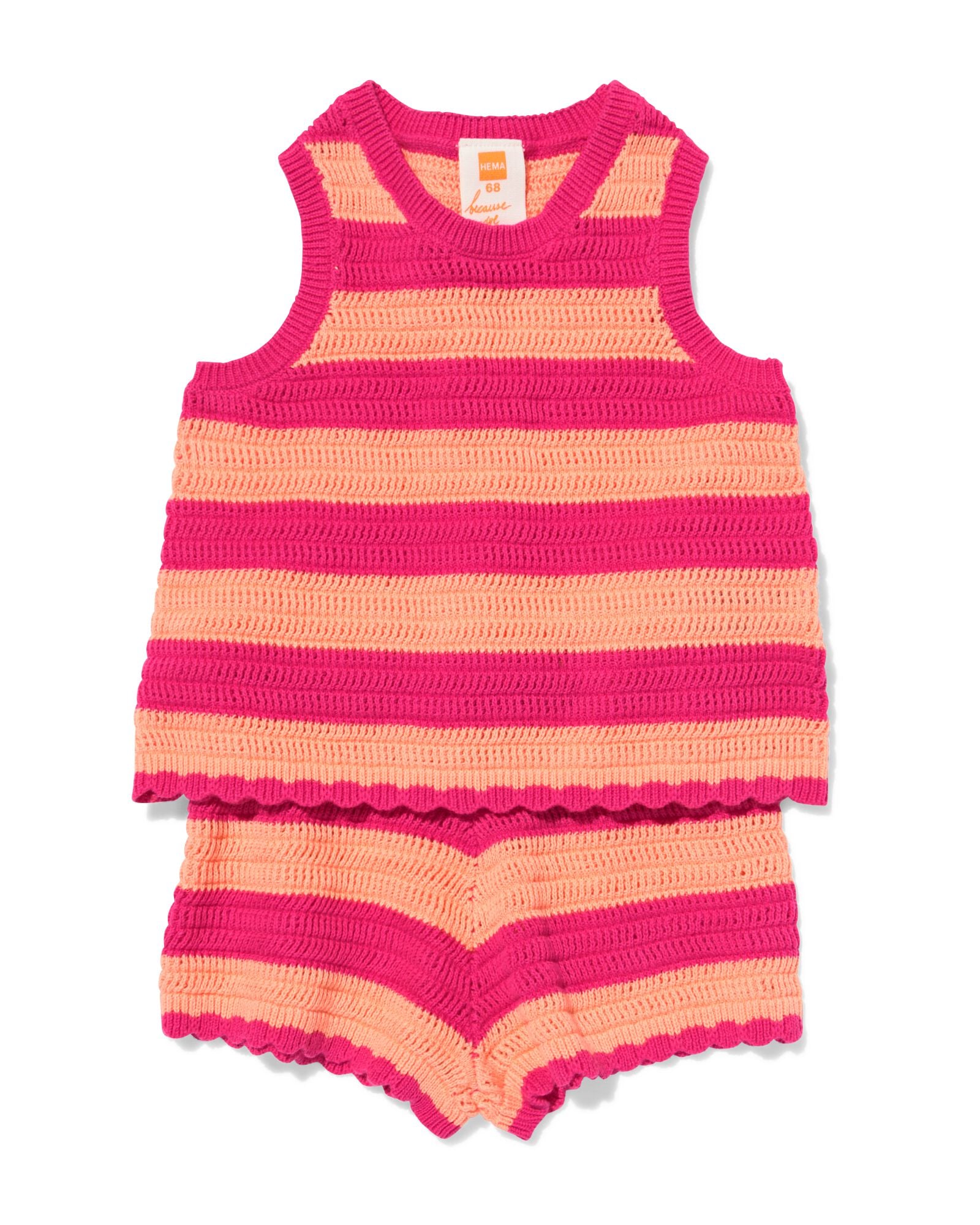 babykledingset gehaakt strepen roze roze - 33077670PINK - HEMA