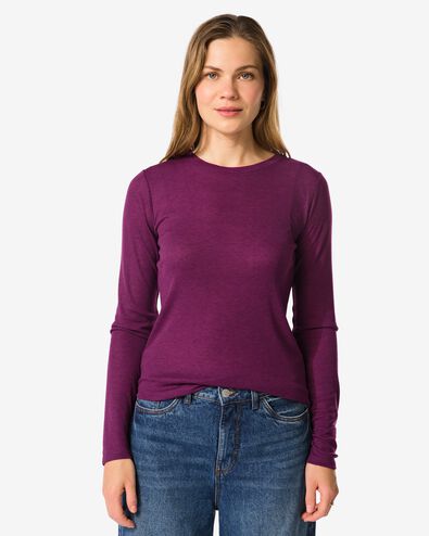 t-shirt femme Lora côtelé violet foncé violet foncé - 36204570DARKPURPLE - HEMA