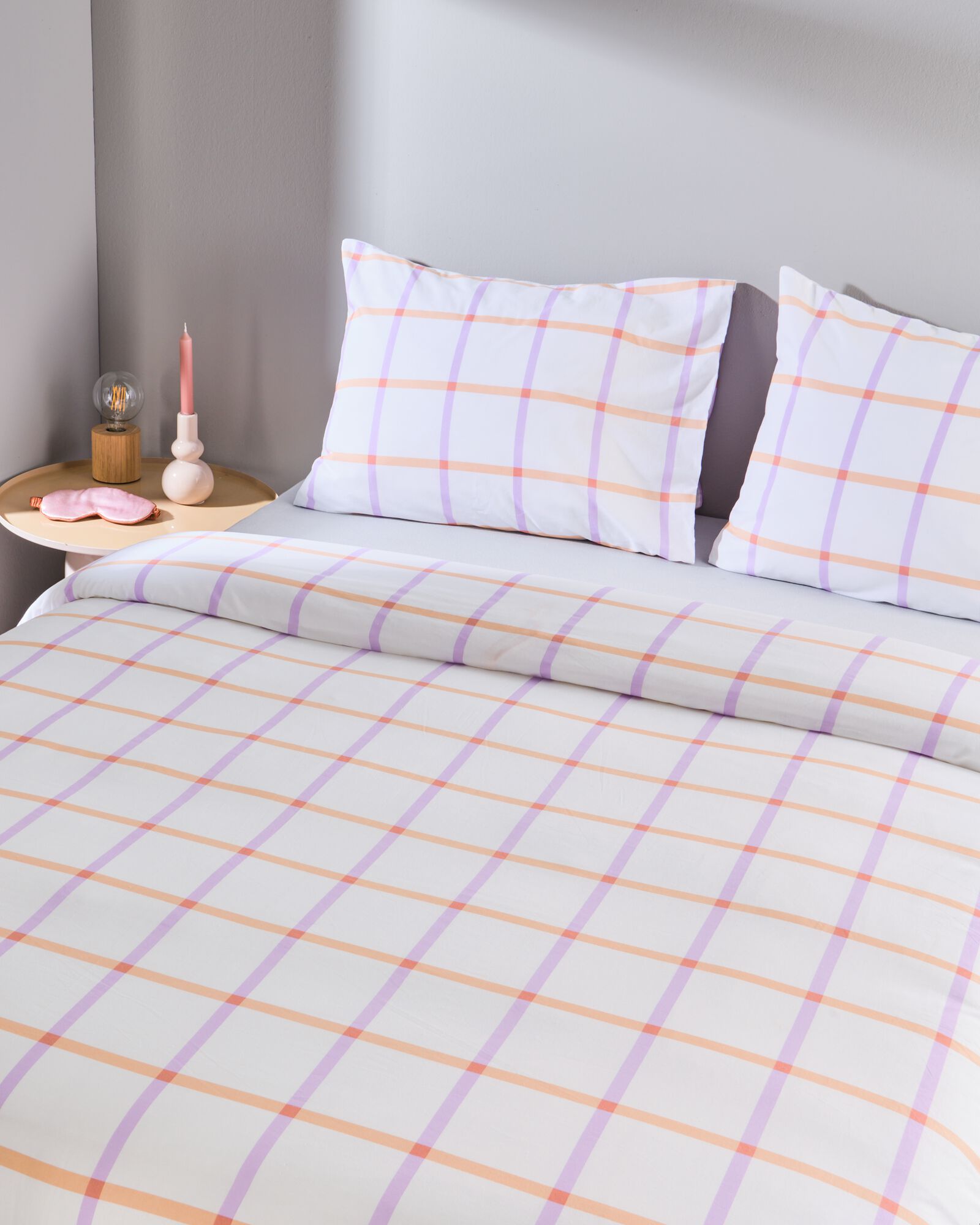 housse de couette 200x200/220 cm coton doux &agrave; carreaux lilas - 5760126 - HEMA