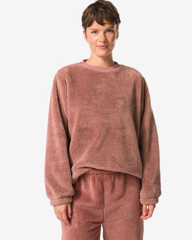 dames loungetop teddy middenbruin middenbruin - 23408060MIDBROWN - HEMA