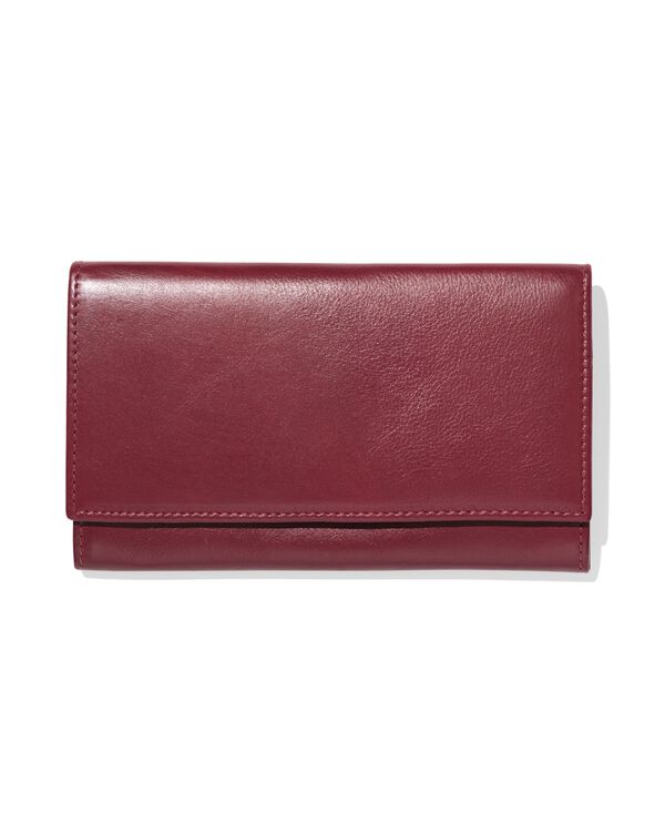 portemonnee met flap leer donkerrood - 18150062 - HEMA