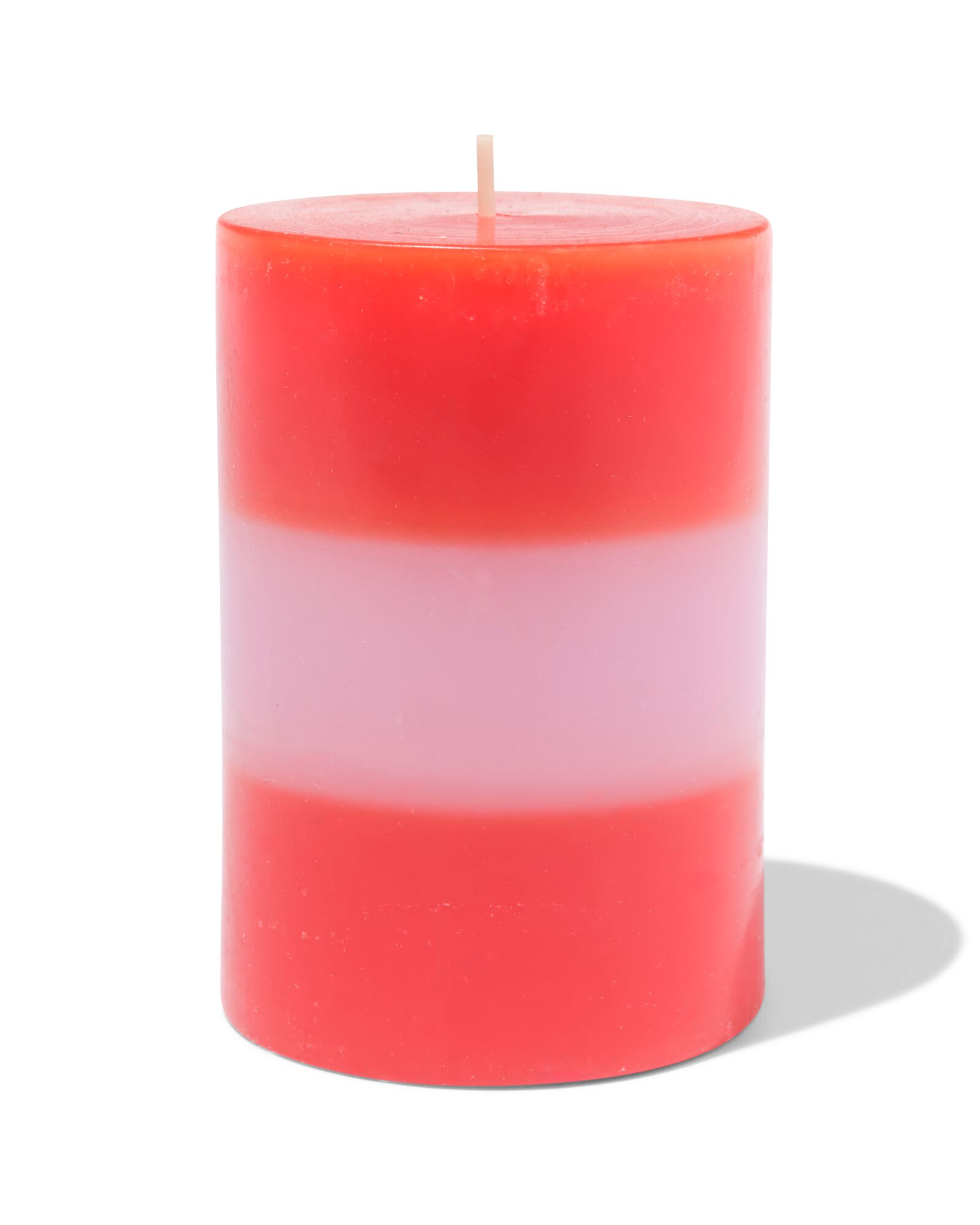 Stumpenkerze, ⌀ 7 x 10 cm, Streifen, orange-rosa - 13506162 - HEMA
