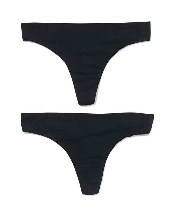 2er-Pack Damen-Strings, Baumwolle/Elasthan schwarz schwarz - 1000030293 - HEMA