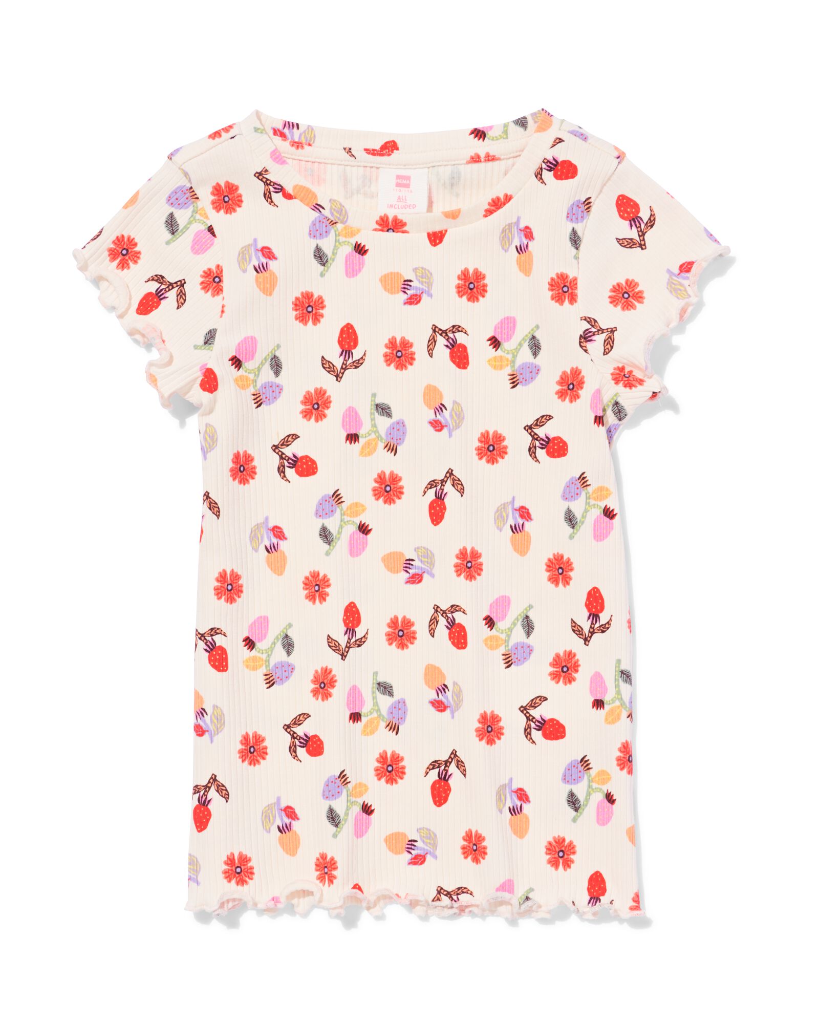 kinder T-shirt jersey bloemen ecru ecru - 30866440ECRU - HEMA