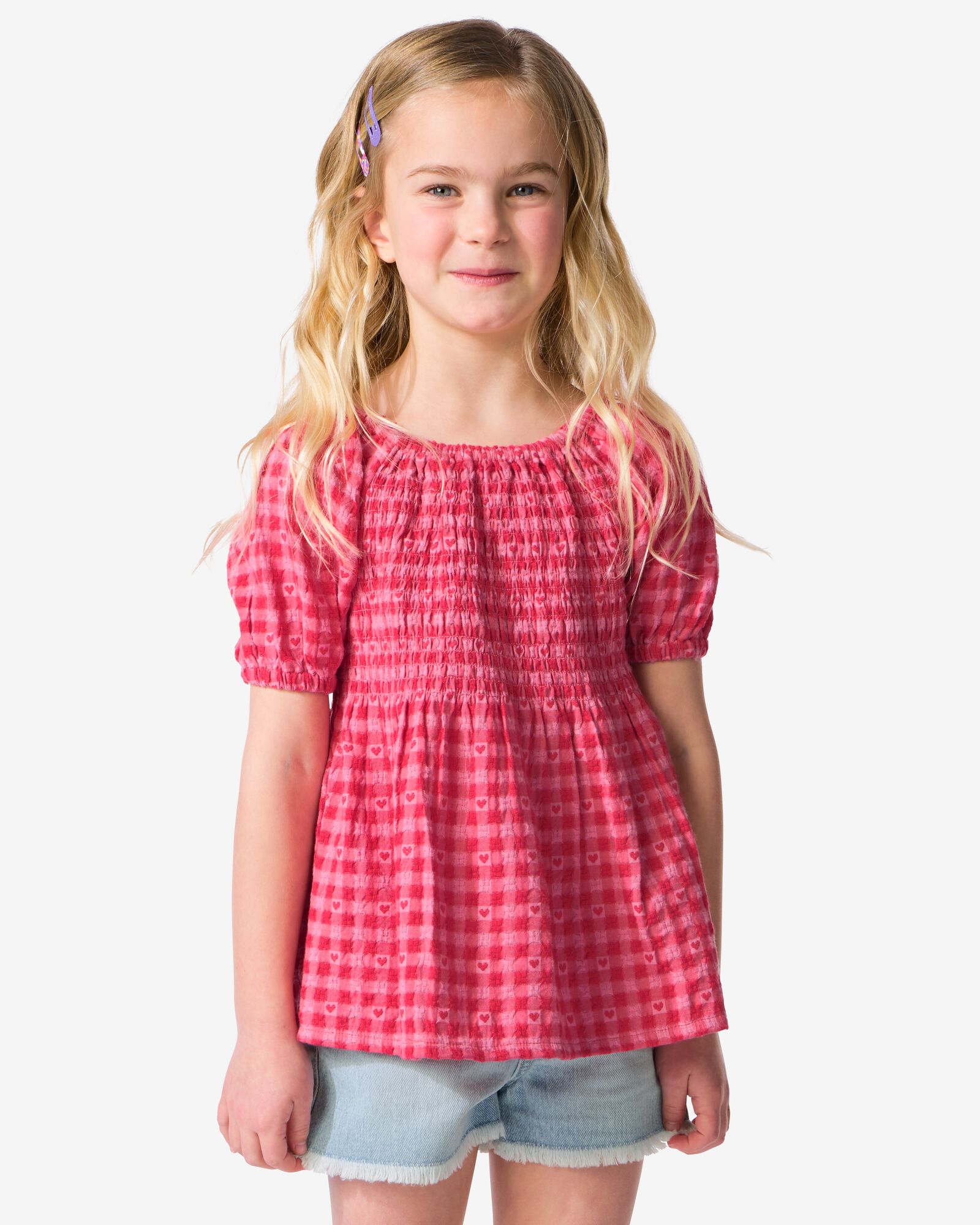 kinderblouse hartjes ruiten roze roze - 30866025PINK - HEMA