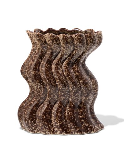 vase 23cm c&eacute;ramique nervur&eacute; ondul&eacute; marron - 13326010 - HEMA