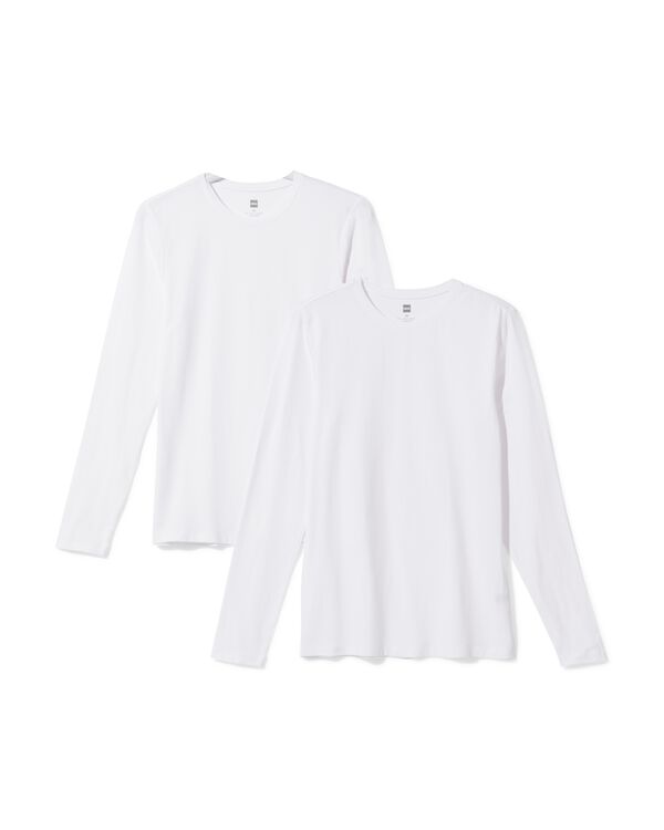heren T-shirts lange mouw slimfit o-hals - 2 stuks wit wit - 34290680WHITE - HEMA