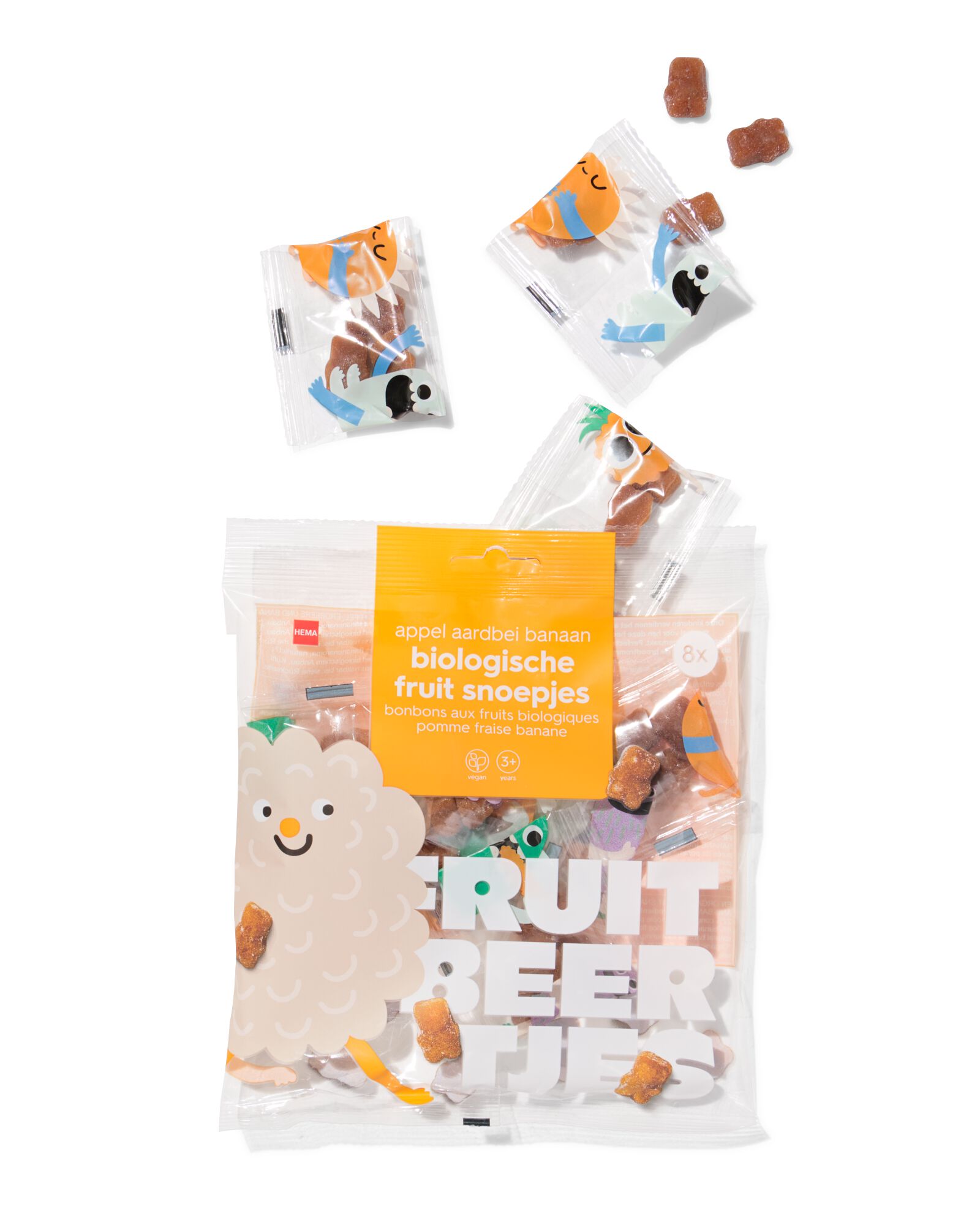 bonbons fruités bio pomme-fraise-banane sachet à partager - 8 pièces - 10250035 - HEMA