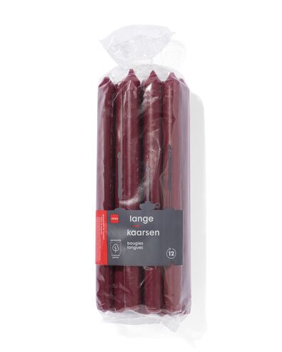 lange huishoudkaarsen &Oslash;2.2x29 donkerrood - 12 stuks donkerrood 2,2 x 29 - 13503286 - HEMA
