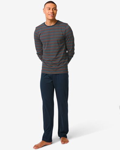 pyjama homme à rayures coton bleu foncé M - 23602642 - HEMA