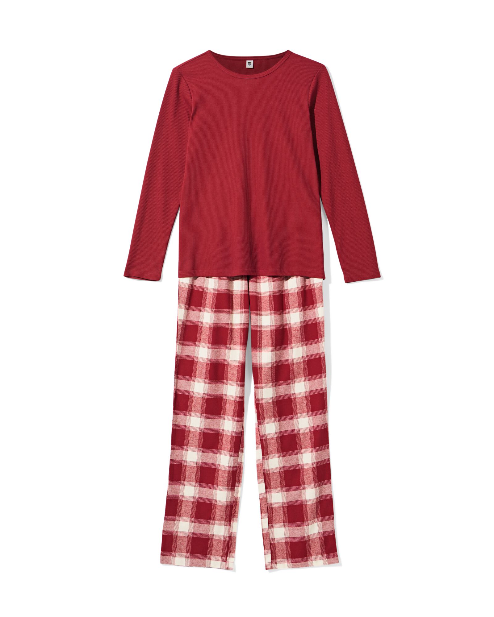 damespyjama flanel ruiten donkerrood donkerrood - 23401000DARKRED - HEMA