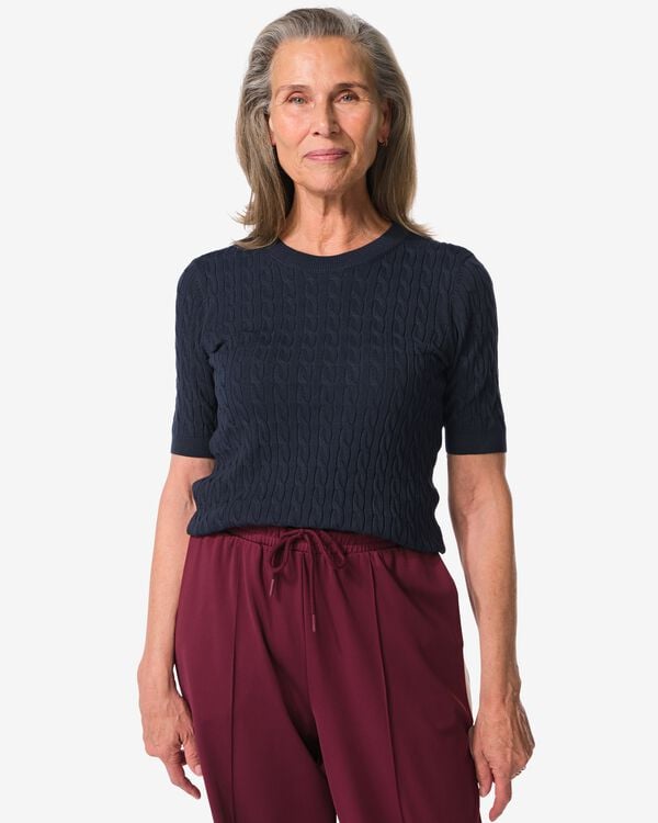 pull en maille torsadée pour femme Fally bleu foncé bleu foncé - 36201570DARKBLUE - HEMA