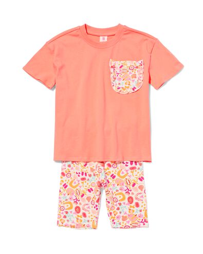Kinderbekleidungsset gerippt mit Blumen korallfarben korallfarben - 30848005CORAL - HEMA