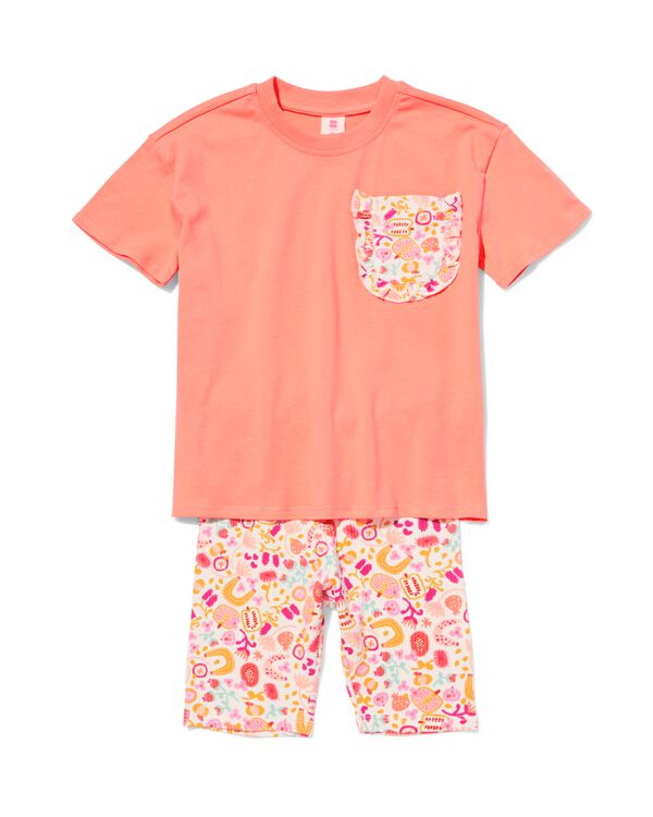 Kinderbekleidungsset gerippt mit Blumen korallfarben korallfarben - 30848005CORAL - HEMA