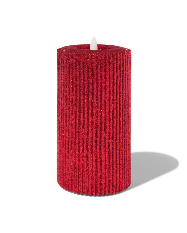 LED-Kerze, rot, Glitter, warmweiß, Ø 7.5 x 15 cm - 25540019 - HEMA