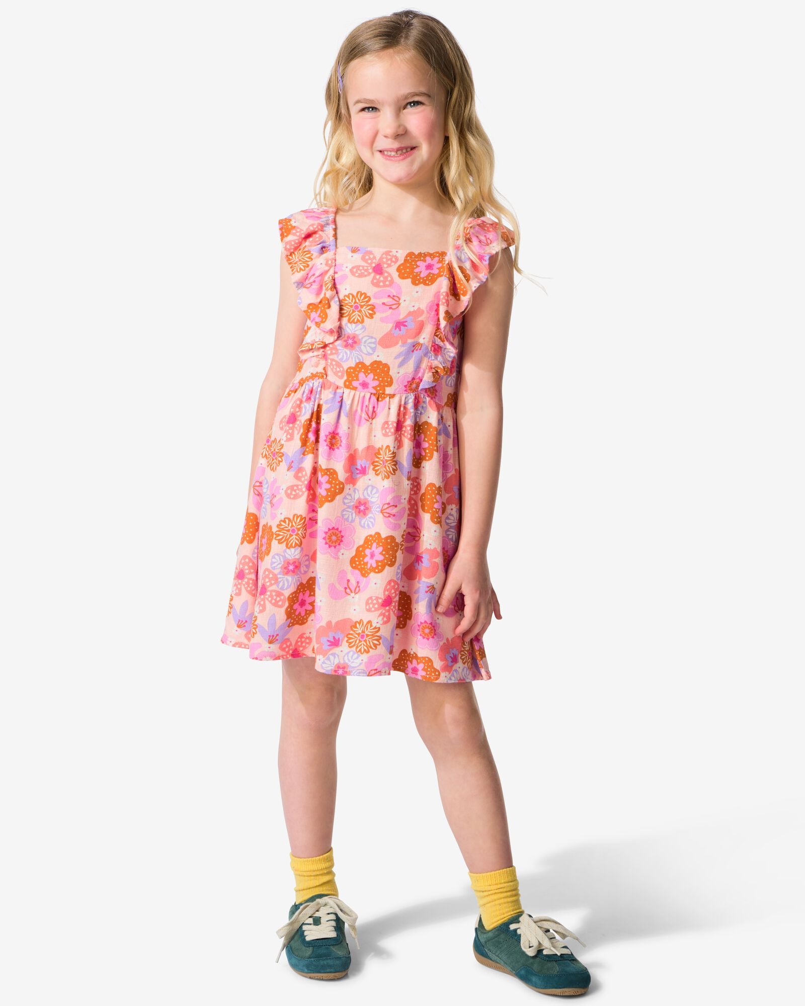 robe enfant trap&egrave;ze fleurs rose rose - 30848504PINK - HEMA