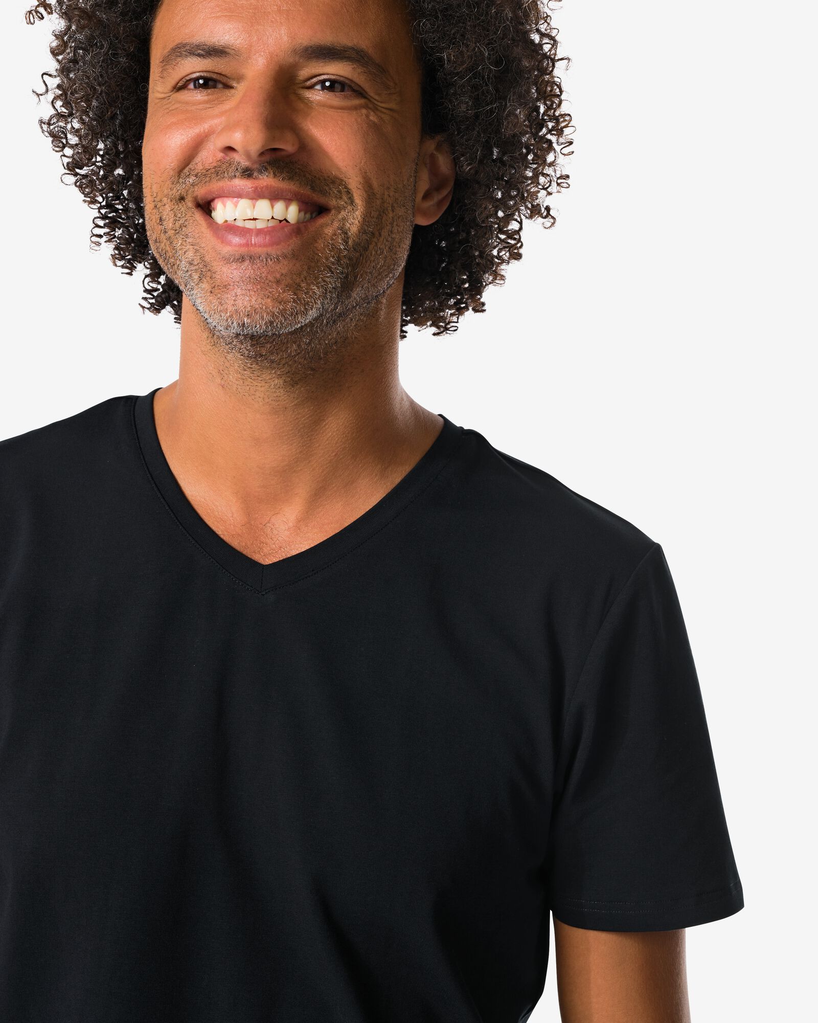 heren T-shirts slimfit v-hals - 2 stuks zwart zwart - 34290630BLACK - HEMA