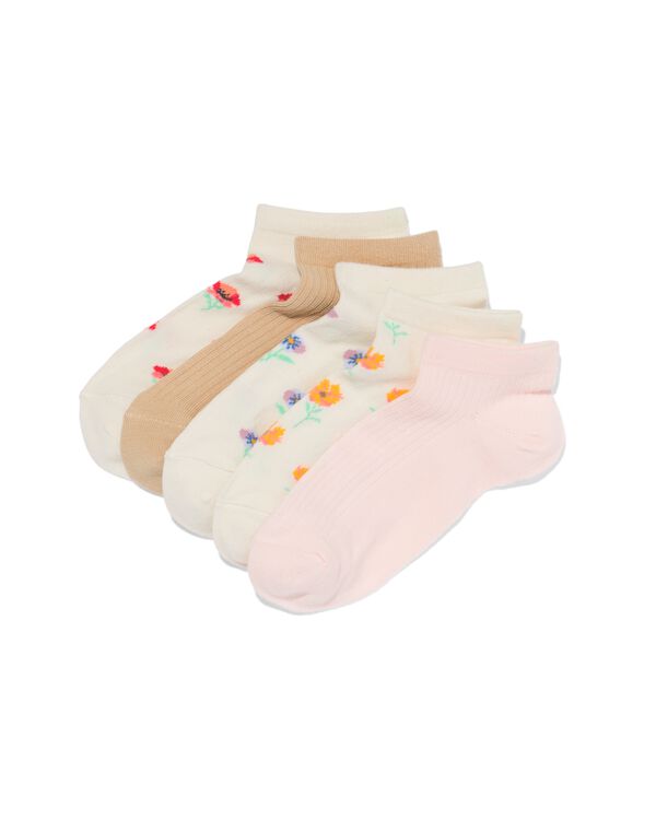 socquettes femme fleurs - 5 paires beige beige - 4280820BEIGE - HEMA
