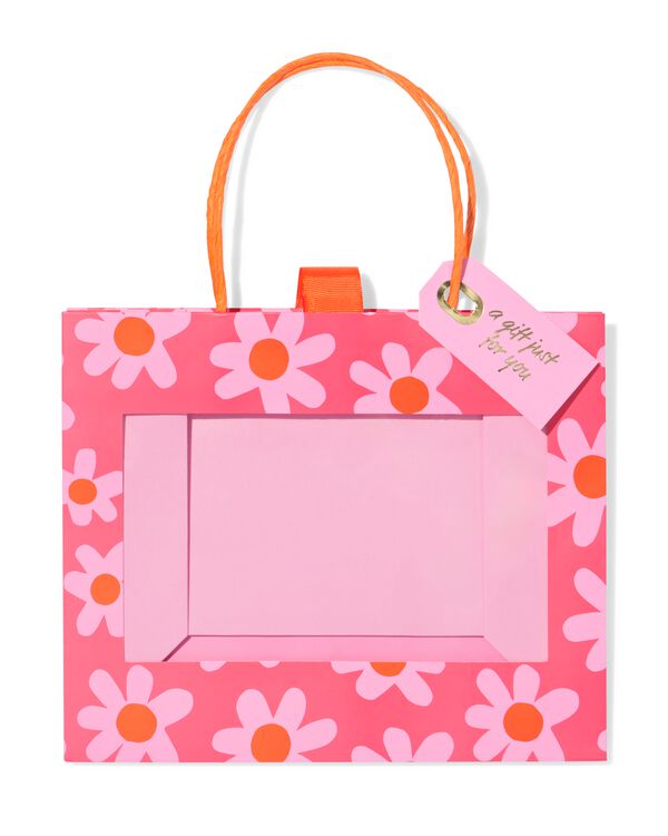 sac cadeau 24x20x11 cm imprim&eacute; fleurs avec fen&ecirc;tre rose/orange   - 61100300 - HEMA