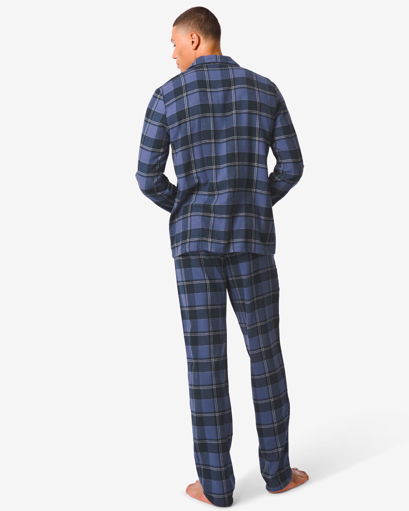 pyjama homme à carreaux flanelle bleu foncé bleu foncé - 23630240DARKBLUE - HEMA
