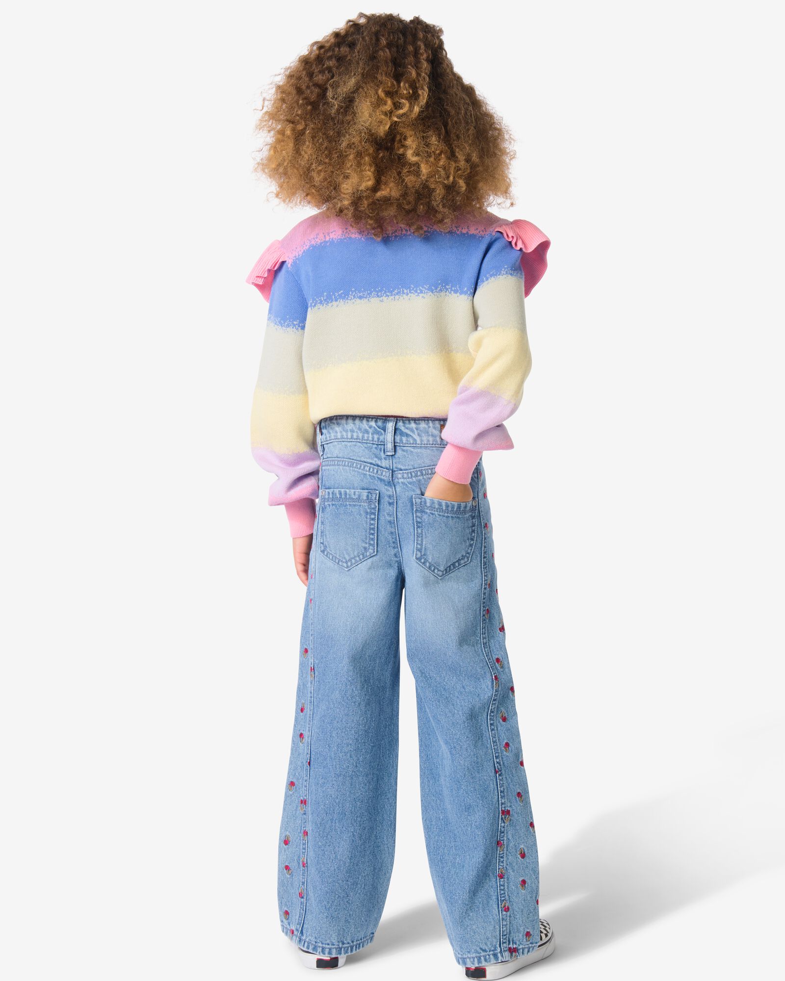 kinderjeans wijd fruitprint middenblauw middenblauw - 30839004MIDBLUE - HEMA