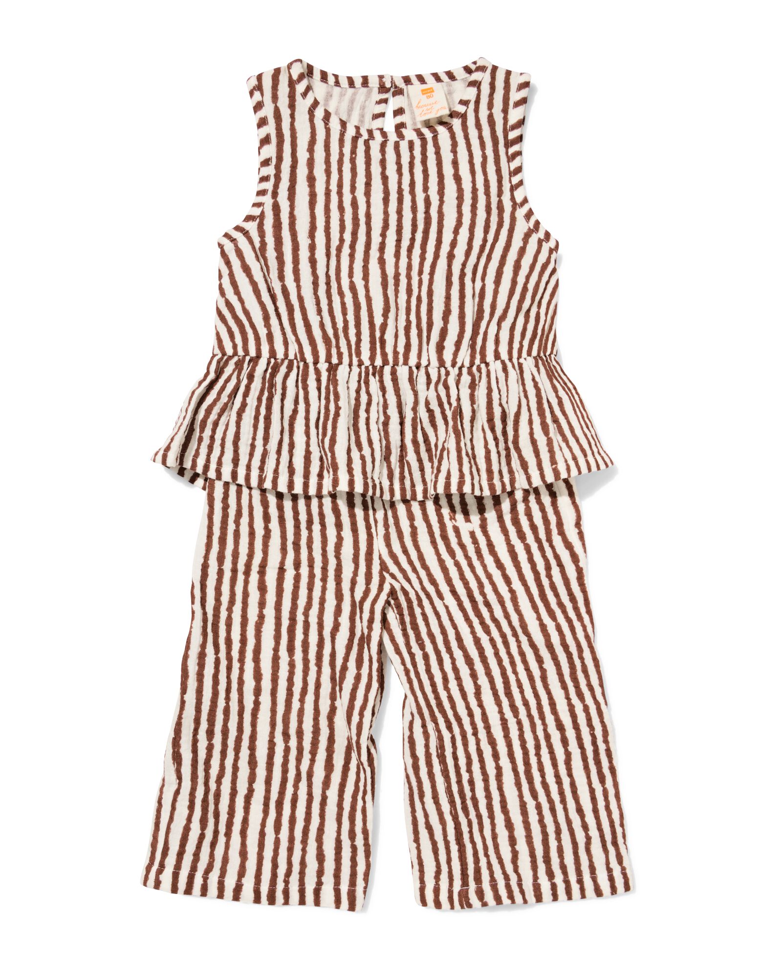 babykledingset mousseline strepen bruin bruin - 33082070BROWN - HEMA