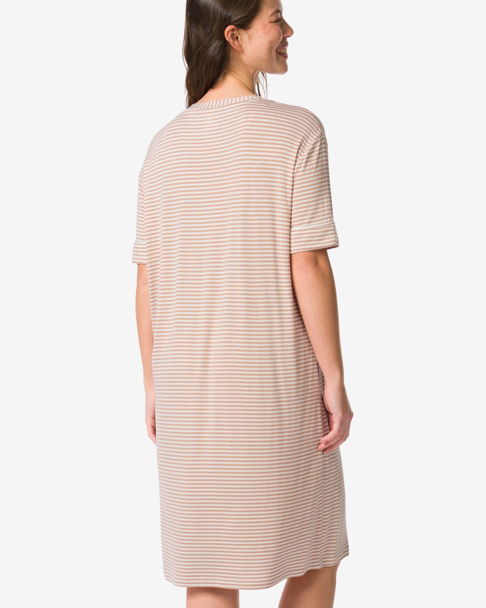 damesnachthemd jersey strepen beige beige - 23401475BEIGE - HEMA