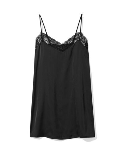 damesnachthemd satijn met kant zwart - 23404630BLACK - HEMA