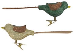 2er-Pack Glasvögel mit Klammer, 16 cm, gold/grün - 25103521 - HEMA