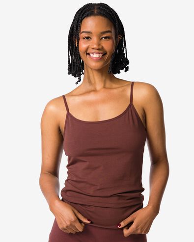 d&eacute;bardeur femme coton bretelles spaghetti marron fonc&eacute; marron fonc&eacute; - 19631504DARKBROWN - HEMA