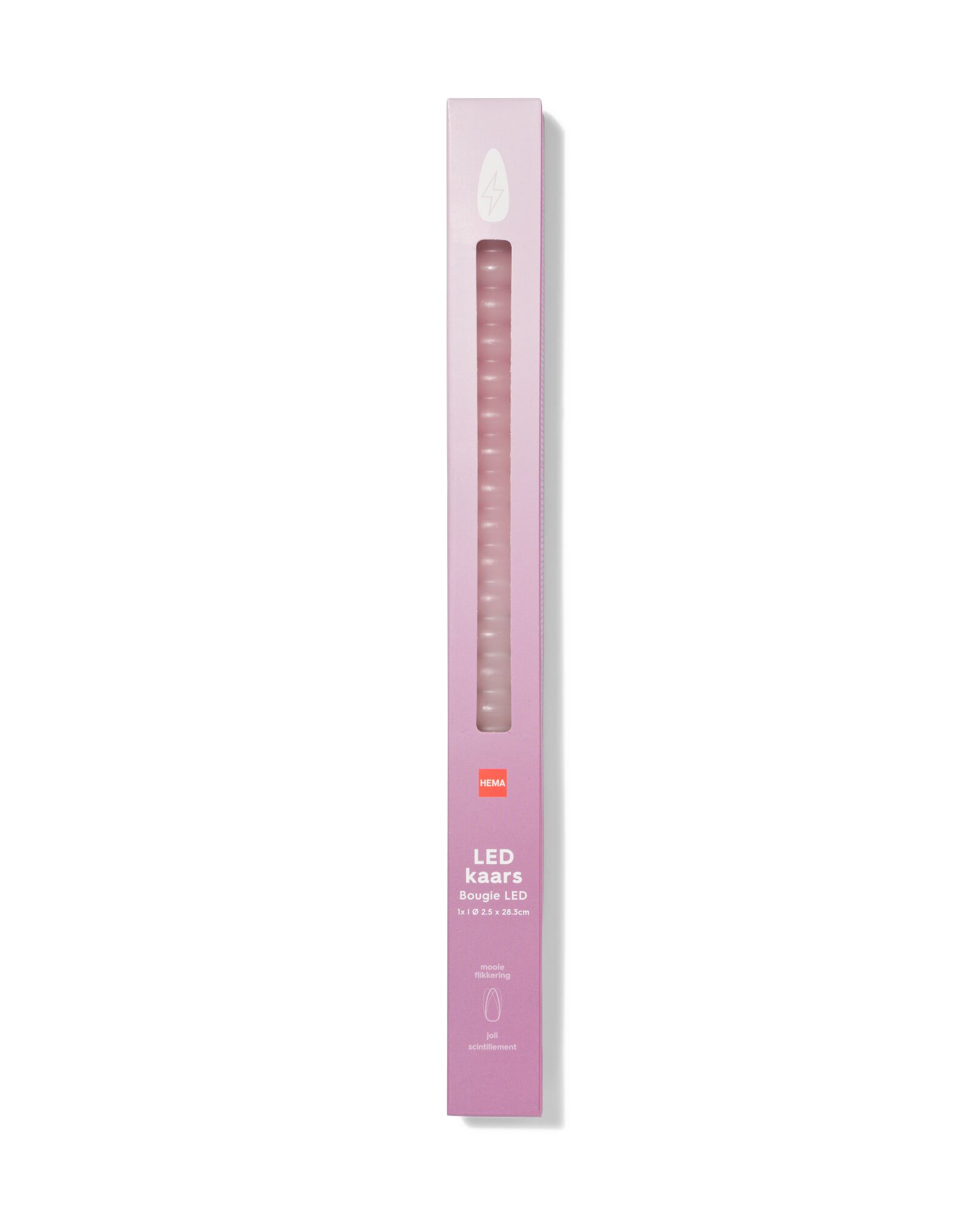 bougie LED longue ⌀2,3 x 29 cm nervur&eacute;e rose clair - 13550156 - HEMA
