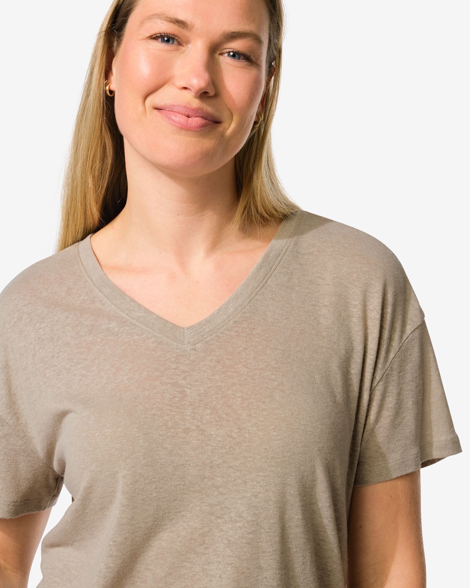 dames t-shirt Evie met linnen zand - 36269460SAND - HEMA