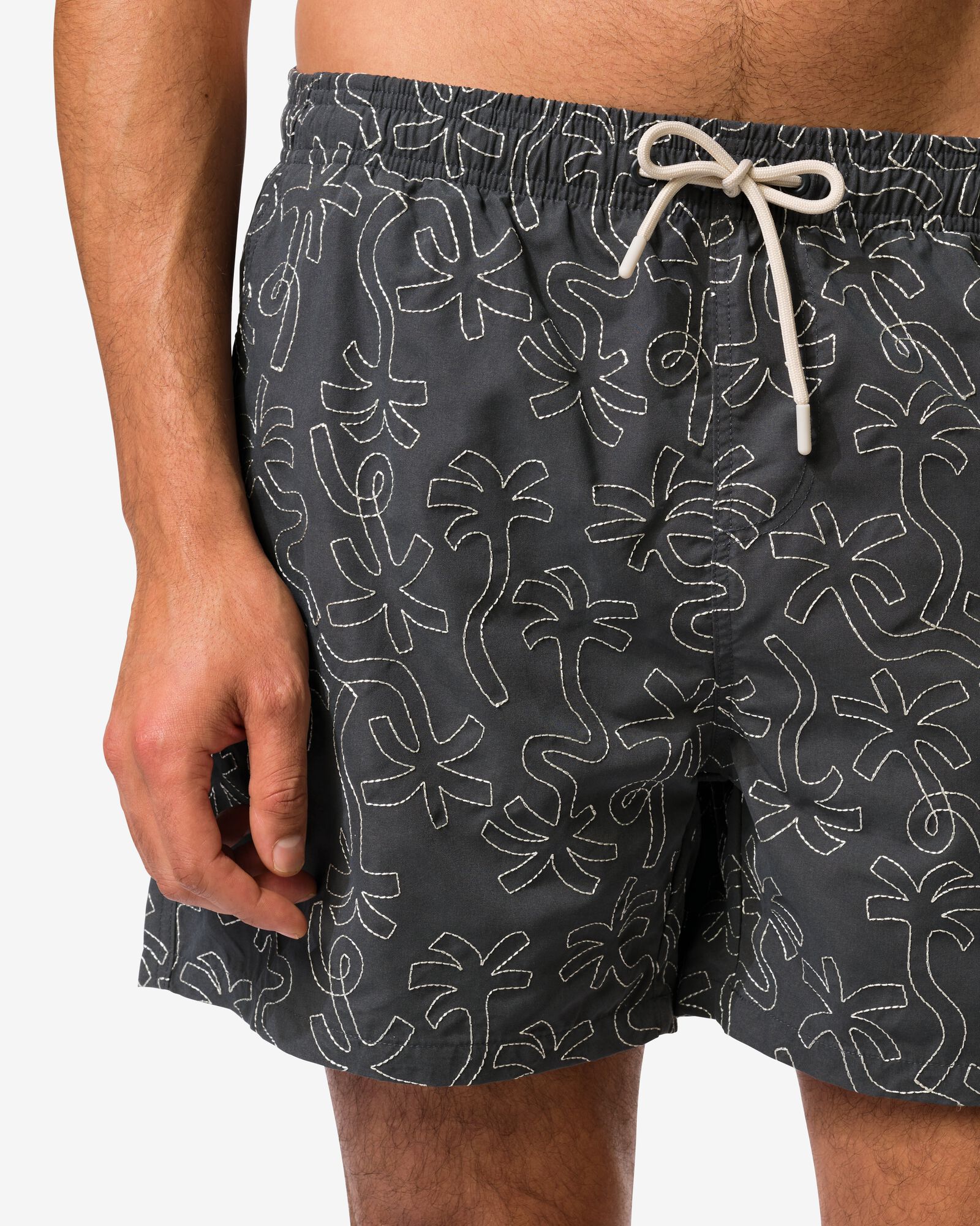 herenzwembroek Pieter borduursel palmbomen antraciet antraciet - 22100060ANTHRACITE - HEMA