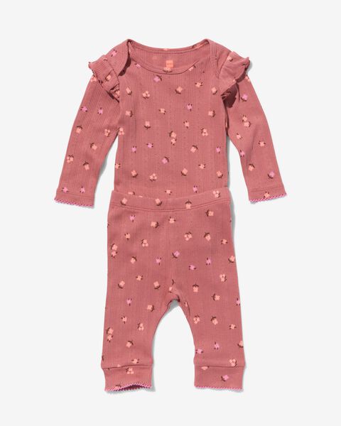 newborn kledingset legging en body met ribbels en ajour roze 50 - 33454511 - HEMA
