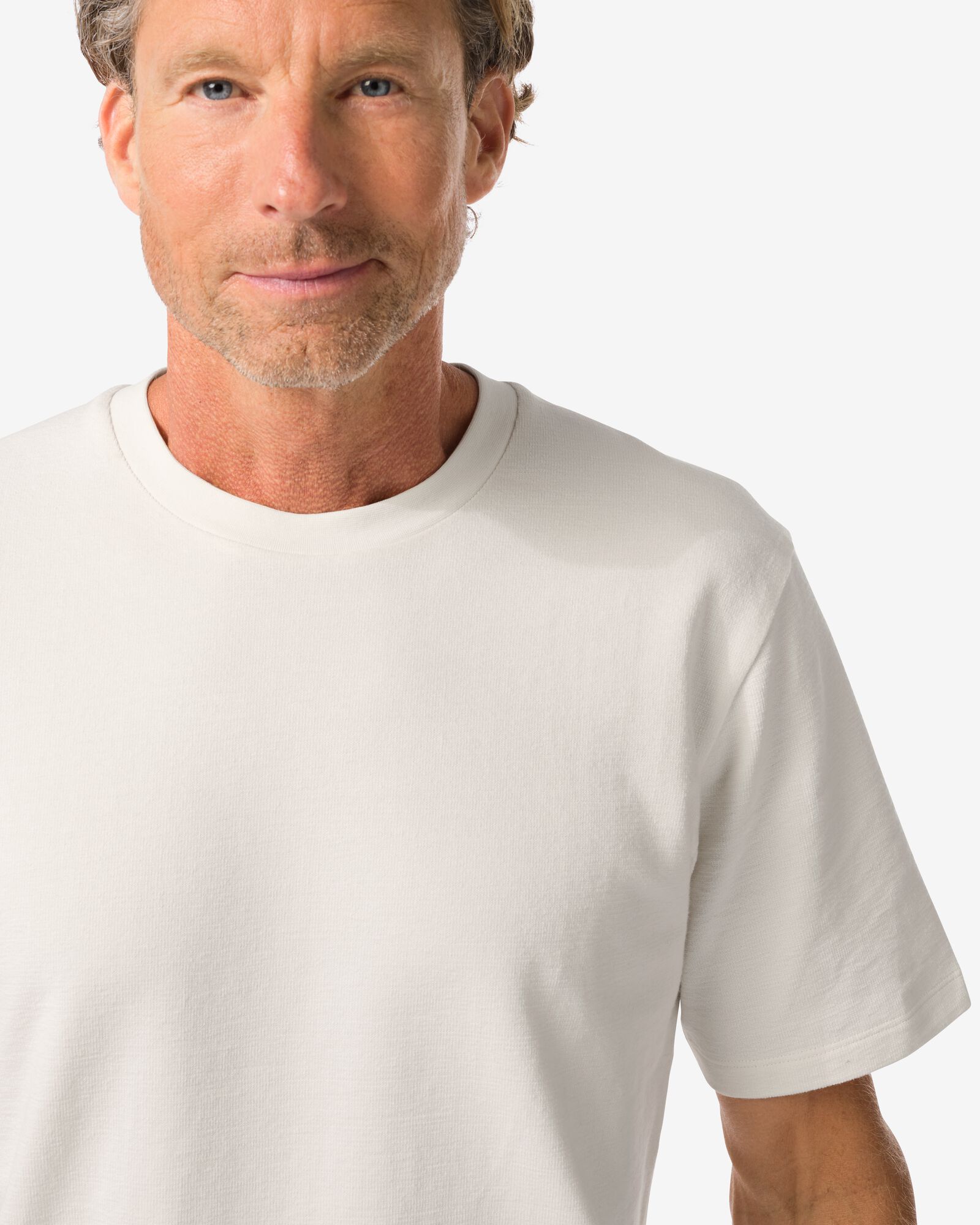 heren T-shirt relaxed fit structuur gebroken wit gebroken wit - 2129900OFFWHITE - HEMA