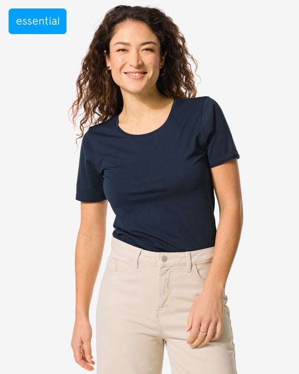 dames T-shirt slim fit o-hals donkerblauw donkerblauw - 36301080DARKBLUE - HEMA