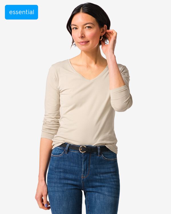Damen-T-Shirt, enge Passform, V-Ausschnitt sandfarben sandfarben - 36310980SAND - HEMA